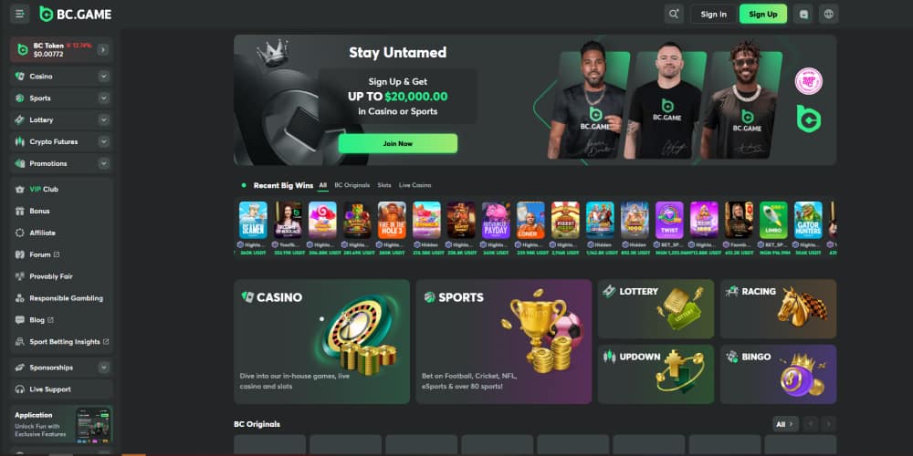BC.Game casino homepage